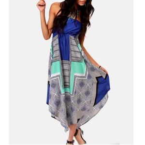 Roxy Floating By Strapless Blue Print Dress